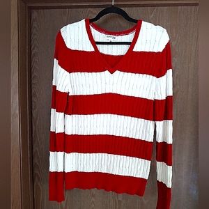 Red and white striped knit sweater Large
